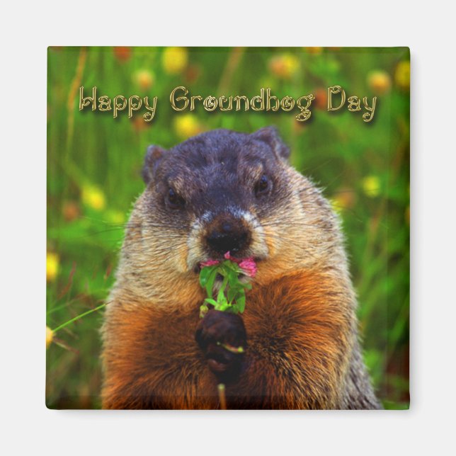 Lycklig Groundhog Day EEG Flower Magnet (Framsidan)