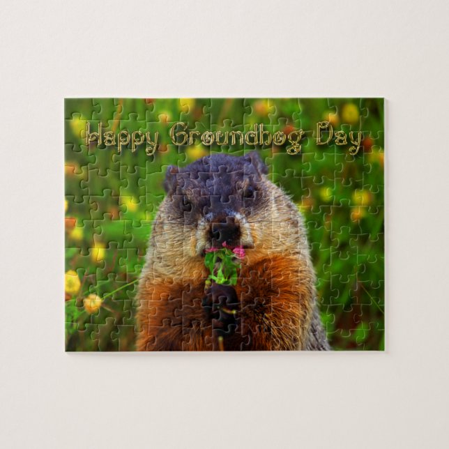 Lycklig Groundhog Day EEG Flower Pussel (Horisontell)