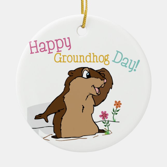 Lycklig Groundhog Day Julgransprydnad Keramik (Framsidan)