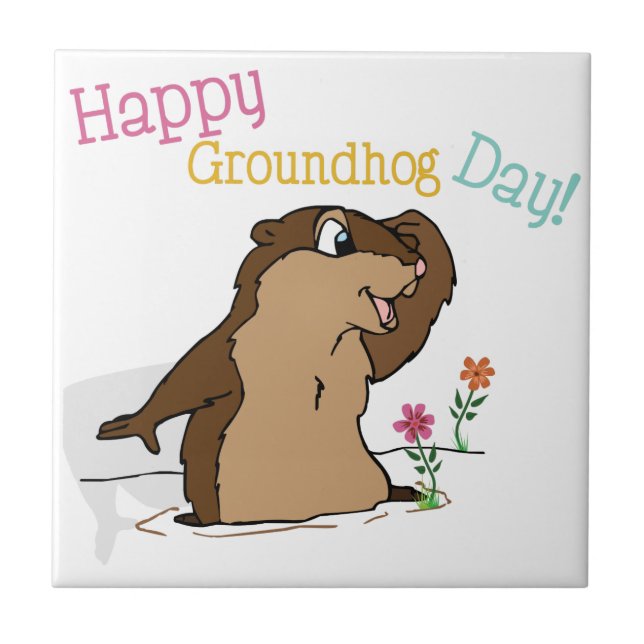Lycklig Groundhog Day Kakelplatta (Framsidan)