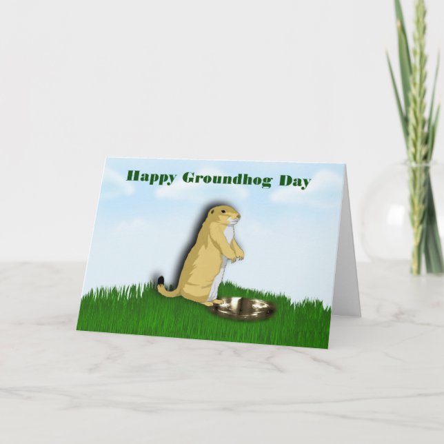 Lycklig Groundhog Day med markskugga på gräs Kort (Framsida)