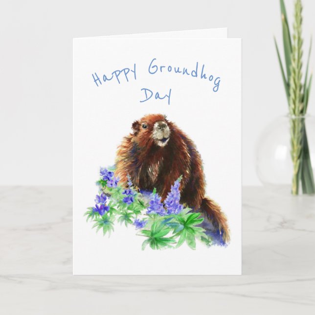 Lycklig Groundhog Day Roligt Vår Djurvattenfärg Kort (Framsida)