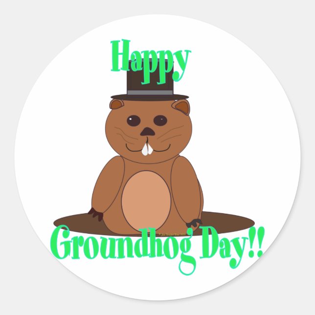 Lycklig Groundhog Day! Runt Klistermärke (Framsida)