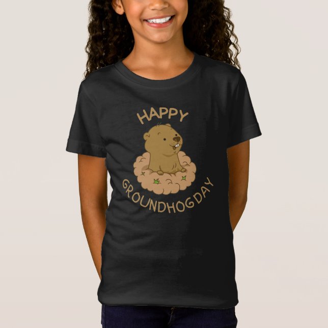 Lycklig Groundhog Day T-Shirt (Framsida)
