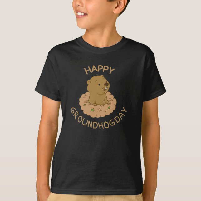 Lycklig Groundhog Day T Shirt (Framsida)