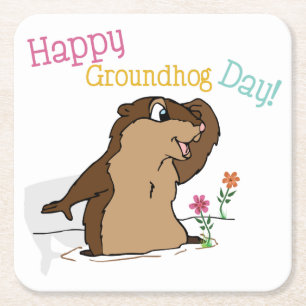Lycklig Groundhog Day Underlägg Papper Kvadrat