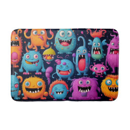 Lycklig-gruppen med färgstarka monster på svart badrumsmatta