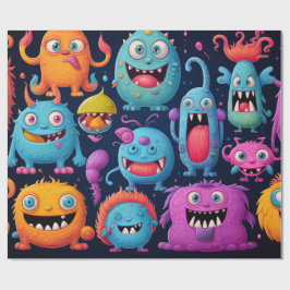 Lycklig-gruppen med färgstarka monster på svart presentpapper
