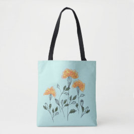 Lycklig Gula blommor på Aqua Tote Bag Tygkasse