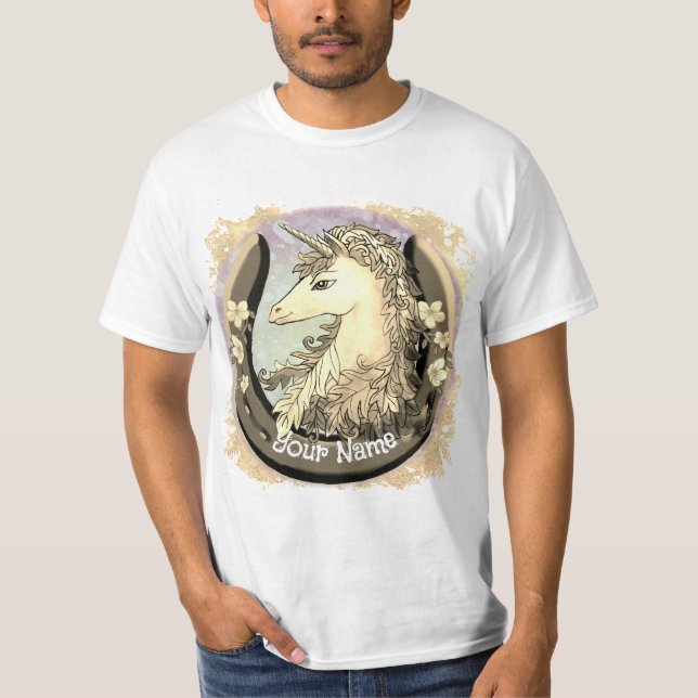 Lycklig Guld Enhörning T Shirt (Framsida)