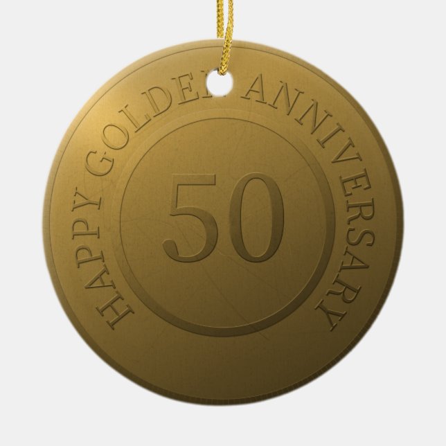 Lycklig guldårsdagen bröllop julgransprydnad keramik (Framsidan)