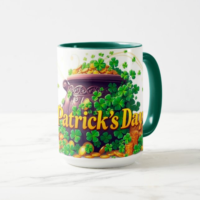 Lycklig Guldgryte Centrerad Shamrock-illustration Mugg (Framsida höger)