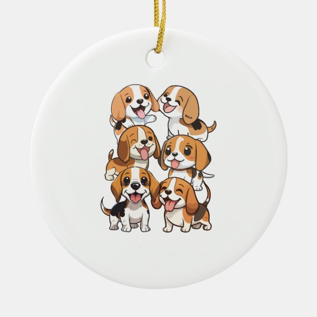 lycklig gullbeagle hundar julgransprydnad keramik (Framsidan)