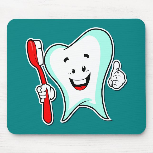 Lycklig gullig tecknadtand med en tandborste musmatta (Framsidan)