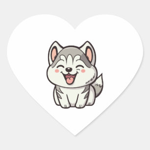 Lycklig gullsöta Siberian husky hund Hjärtformat Klistermärke