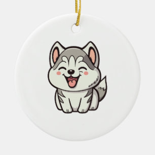 Lycklig gullsöta Siberian husky hund Julgransprydnad Keramik