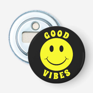 Lycklig Gult Ansikte Good Vibes Black Flasköppnare