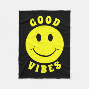 Lycklig Gult Ansikte Good Vibes Black Fleecefilt