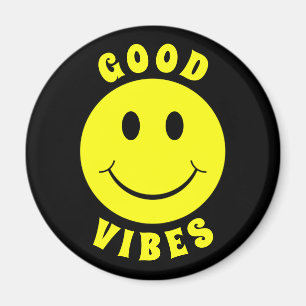 Lycklig Gult Ansikte Good Vibes Black Magnet