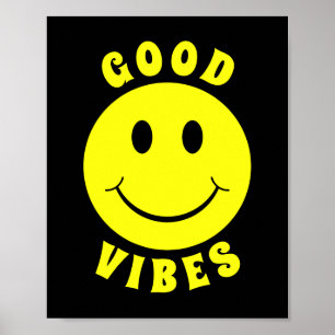 Lycklig Gult Ansikte Good Vibes Black Poster