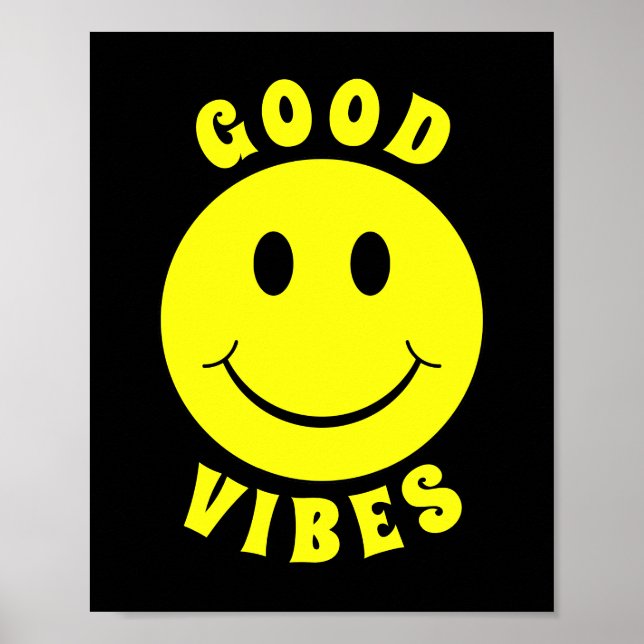 Lycklig Gult Ansikte Good Vibes Black Poster (Framsidan)