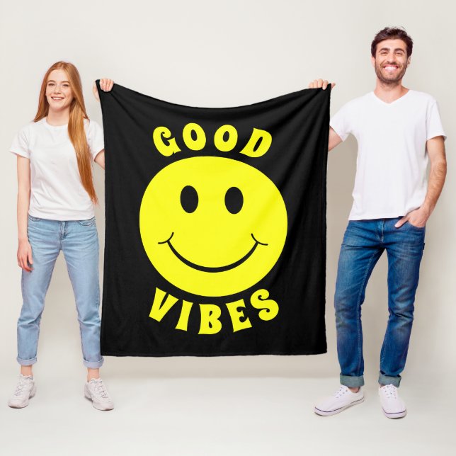 Lycklig Gult Ansikte Good Vibes Fleecefilt (På plats)