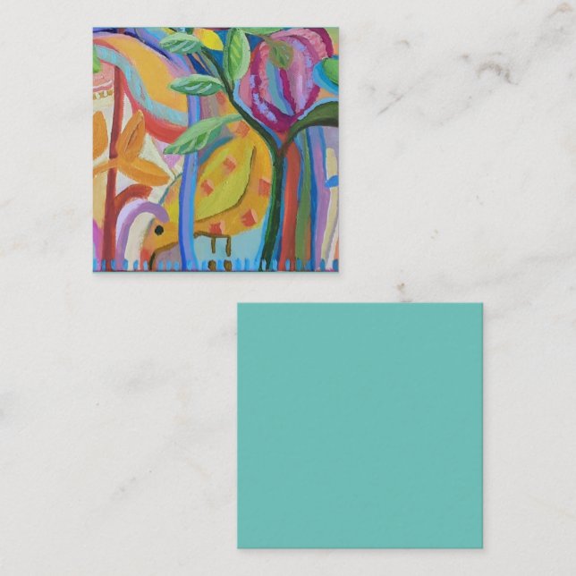 Lycklig gult fågelkonst anteckningskort (Fram/baksida)