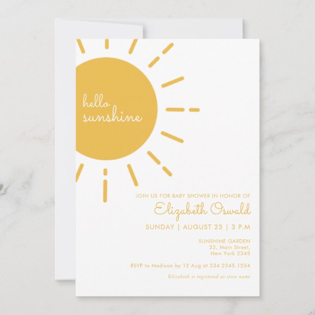 Lycklig Gult Hej Sunshine Baby Shower Inbjudningar (Framsida)