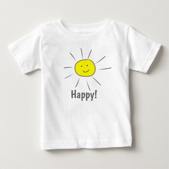 Lycklig Gult Sol med Smiley face  T Shirt (Framsida)