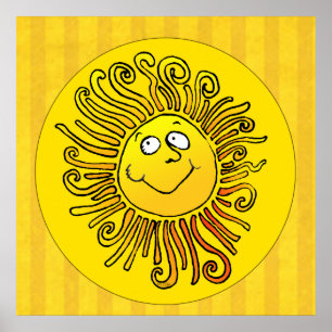Lycklig Gult Sol Smilning Poster