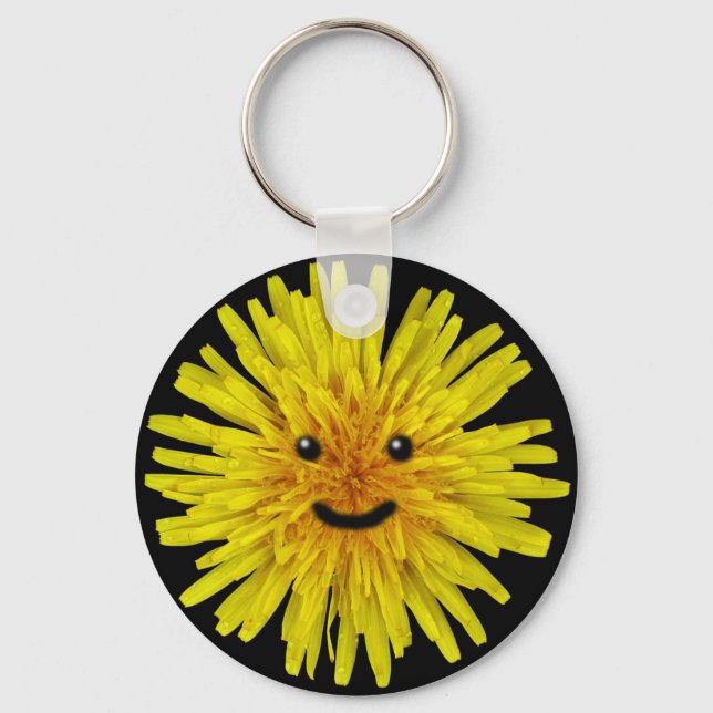 Lycklig Gult Sommar Dandelion Flower på valfri Fär Nyckelring (Framsida)