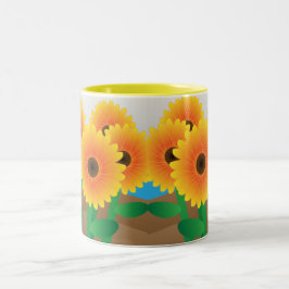 Lycklig Gult Sunblommor Två-Tonad Mugg