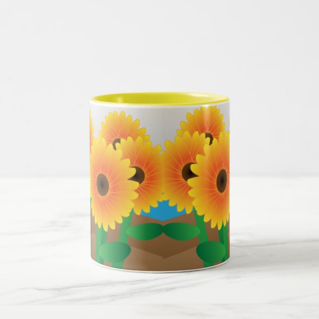 Lycklig Gult Sunblommor Två-Tonad Mugg (Center)