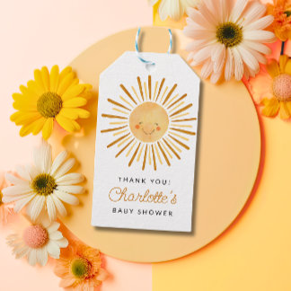 Lycklig Gult Sunshine Baby Shower Tack Presentetikett