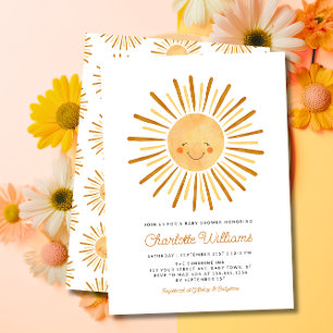 Lycklig Gult Sunshine Boho Baby Shower Inbjudningar