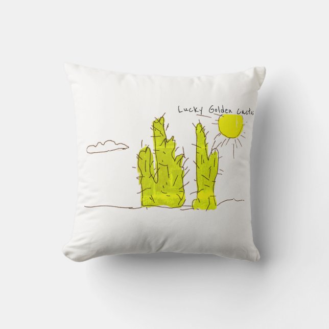 Lycklig Gylden Kaktus Doodle Funky Kastkudde Kudde (Framsida)