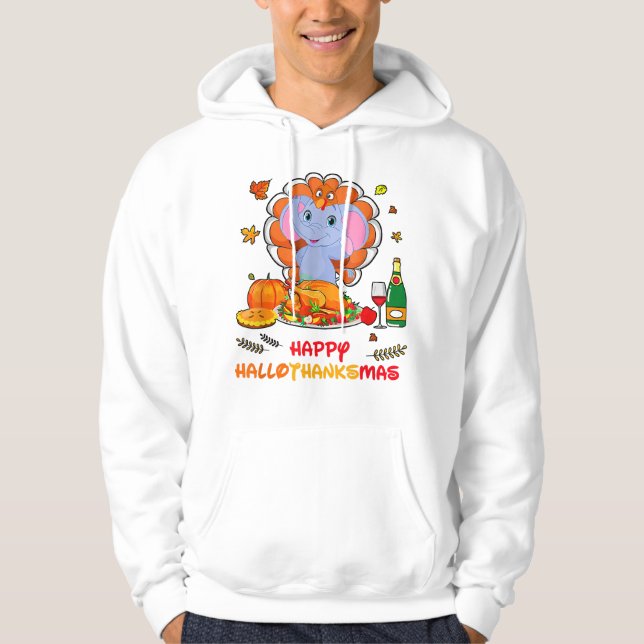 Lycklig Hallo Elephant Drinking Vin Tack Gift Hoodie (Framsida)