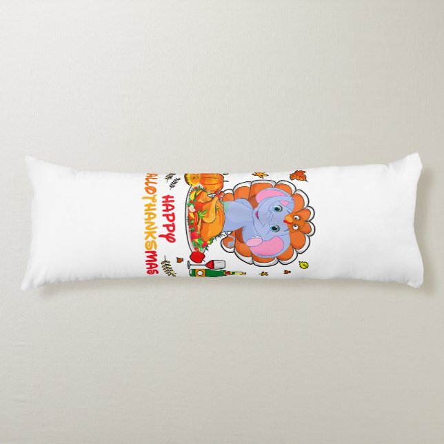 Lycklig Hallo Elephant Drinking Vin Tack Gift Kroppskudde (Framsidan)