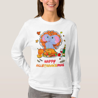 Lycklig Hallo Elephant Drinking Vin Tack Gift T Shirt