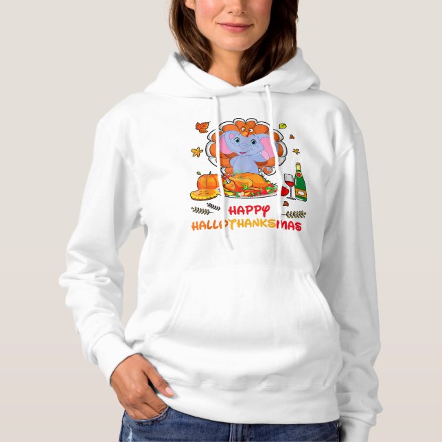 Lycklig Hallo Elephant Drinking Vin Tack Gift T Shirt (Framsida)