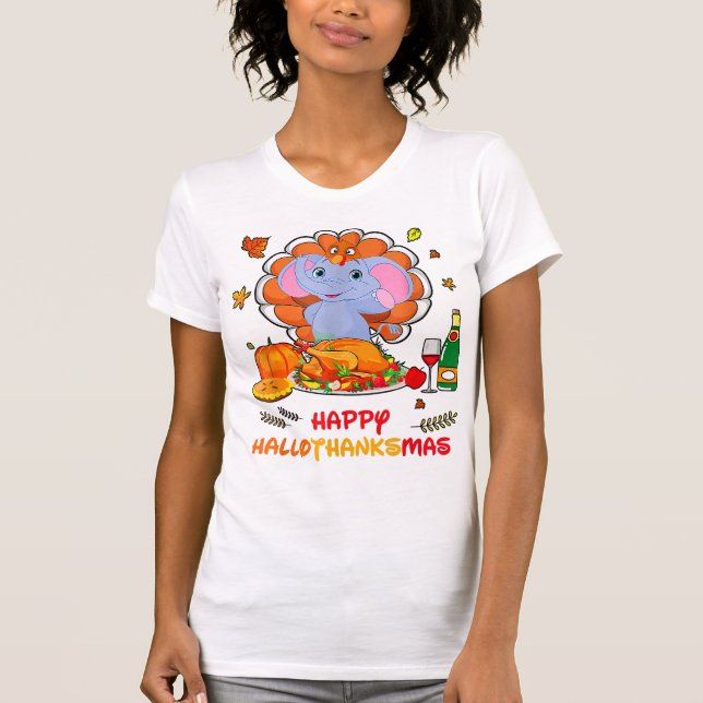 Lycklig Hallo Elephant Drinking Vin Tack Gift T Shirt (Framsida)