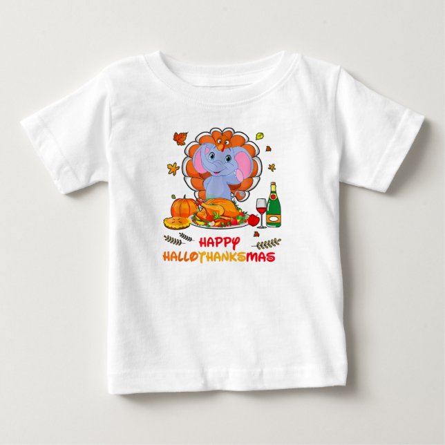 Lycklig Hallo Elephant Drinking Vin Tack Gift T Shirt (Framsida)