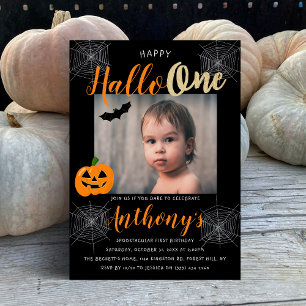 Lycklig Hallo-one Halloween 1:a födelsedagsfoto Inbjudningar