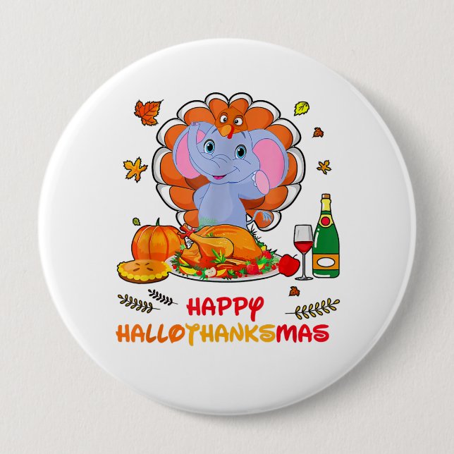 Lycklig Hallo Tack, Mas Elephant Thanksgiving Gift Knapp (Framsida)