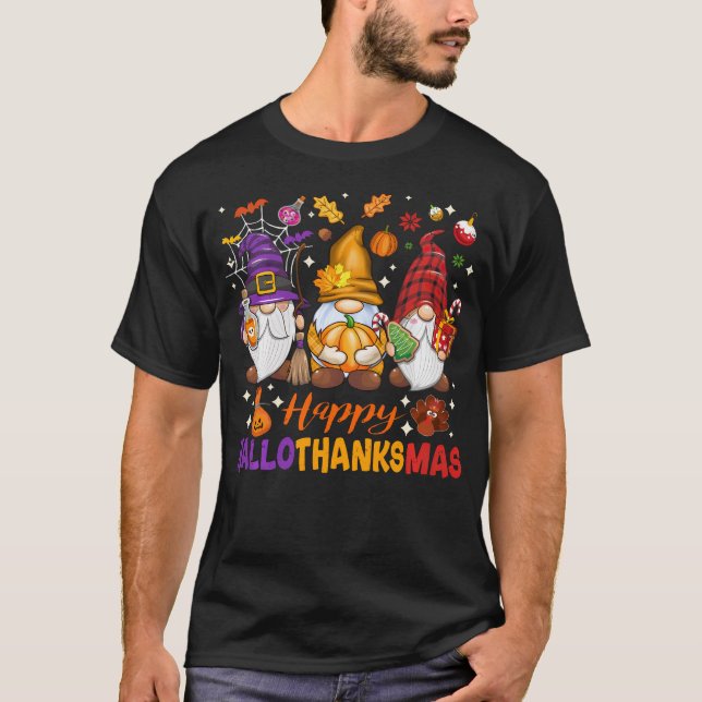 Lycklig Hallo Tack Mas Halloween Thanksgiving Chri T Shirt (Framsida)