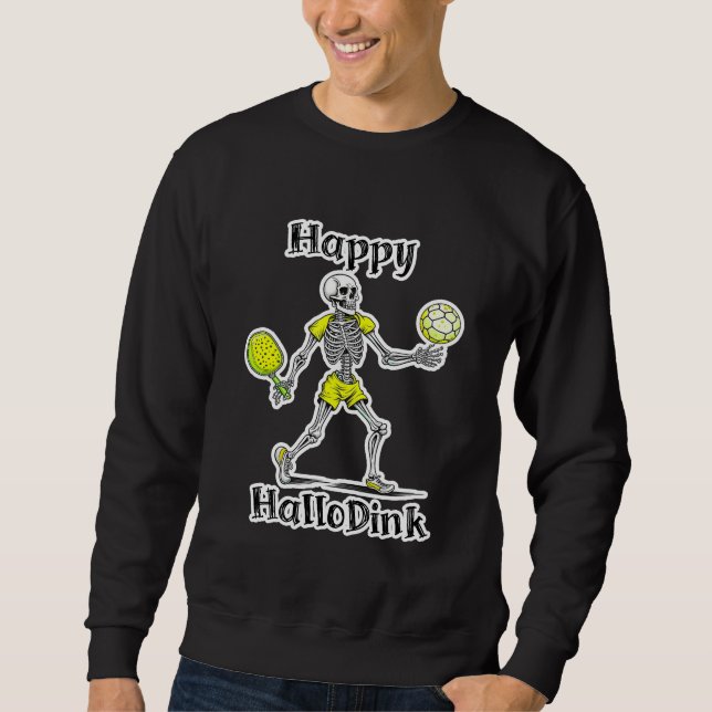 Lycklig Hallodink | Halloween och Pickleball Pun Lång Ärmad Tröja (Framsida)