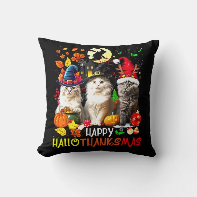 Lycklig HalloTackMas Cats Kudde (Framsida)