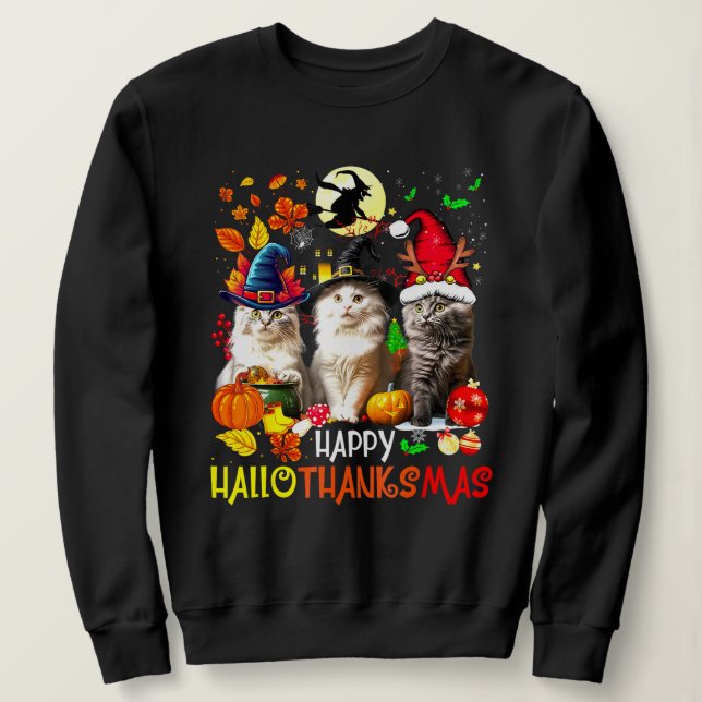 Lycklig HalloTackMas Cats T Shirt (Design framsida)