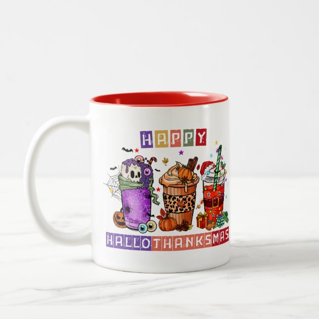 Lycklig HalloTackMas Cute Helgdag Två-Tonad Mugg (Vänster)