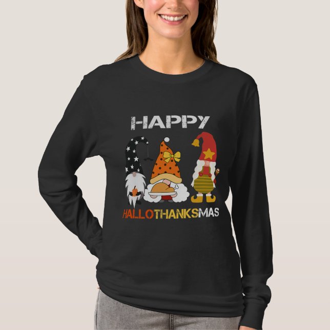 Lycklig HalloTackMas Gnomes Halloween T Shirt (Framsida)